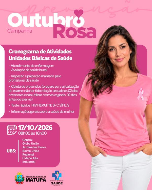 Matupá promove ações do Outubro Rosa neste sábado com atendimentos nas UBS
